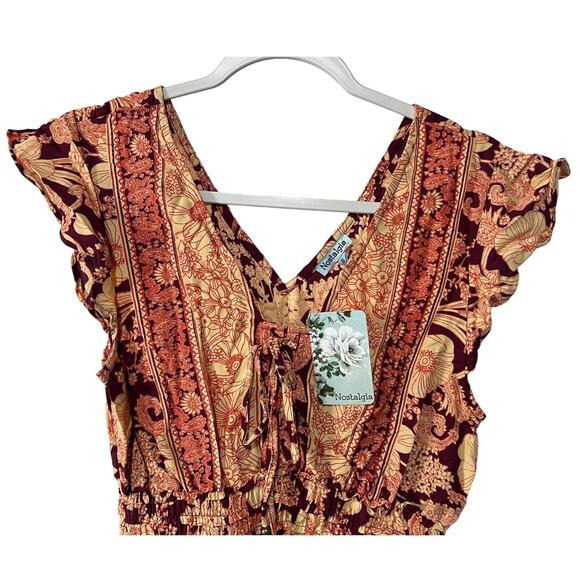 Nostalgia Womens Size Small Mixed Red Floral Boho Fit Flare Mini Dress NEW - Picture 6 of 11